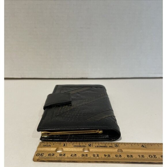 VTG 60s St Thomas Cowhide Leather Wallet Coin Purse Kiss Lock Black Reptile - Picture 9 of 9